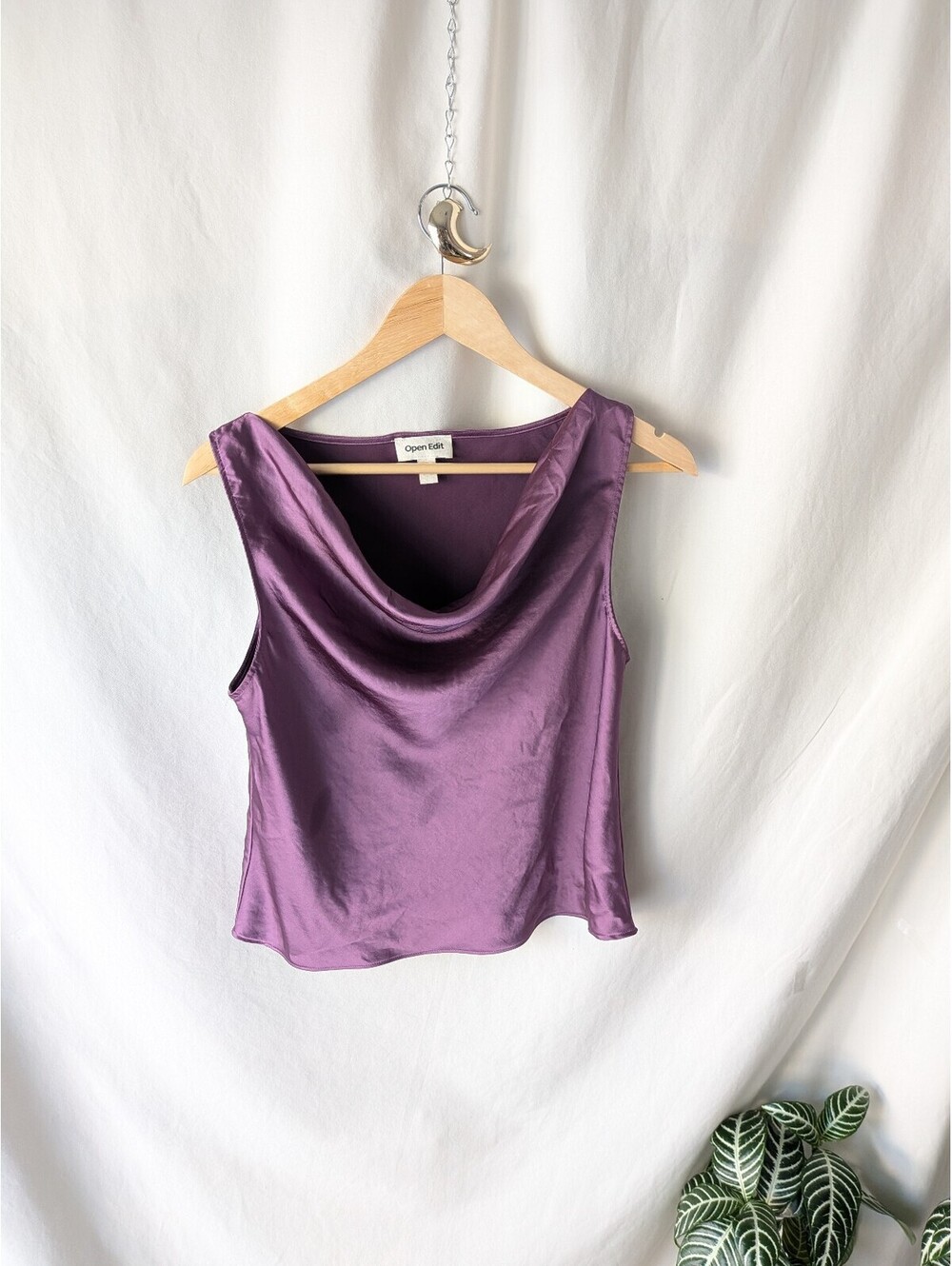 Open Edit Purple Satin Cowl Neck Tank Top Size S